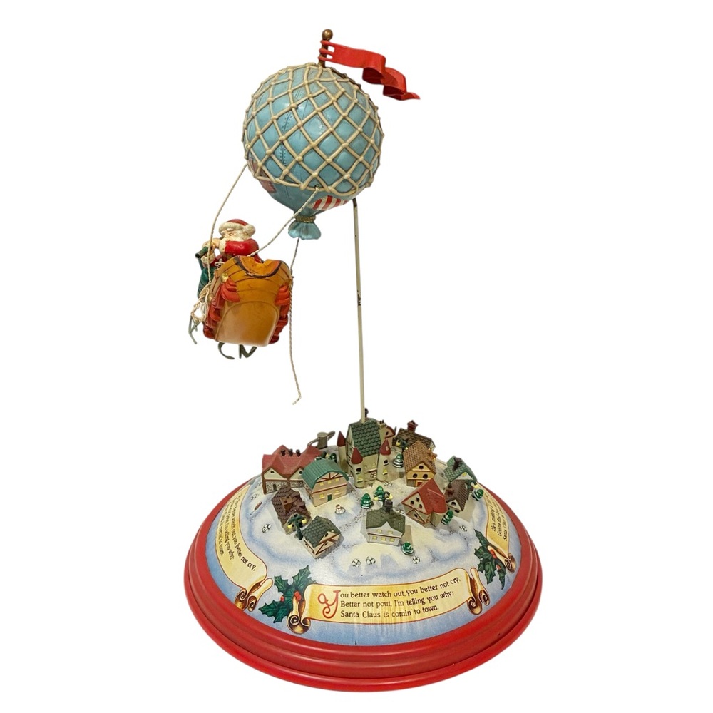 Vintage Enesco Santa Claus Is Coming To Town Music Box Hot Air Balloon Christmas
